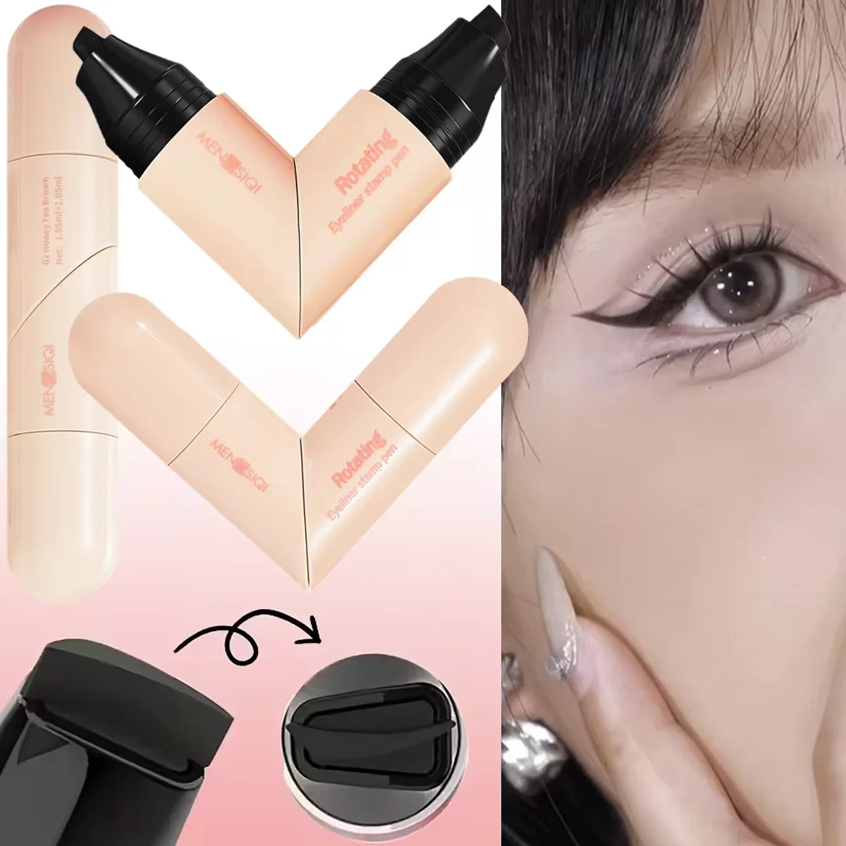 2 in 1 Rotating Eyeliner Stamp Smooth Waterproof Long Lasting Smudge Resistant Eyeliner