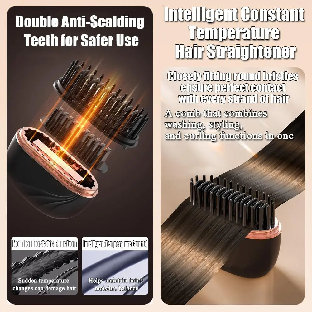 Multifunctional Portable Mini Wireless Hair Straightener Brush USB Rechargeable Straightening Comb Household Gentle Hair Care Styling Accessory