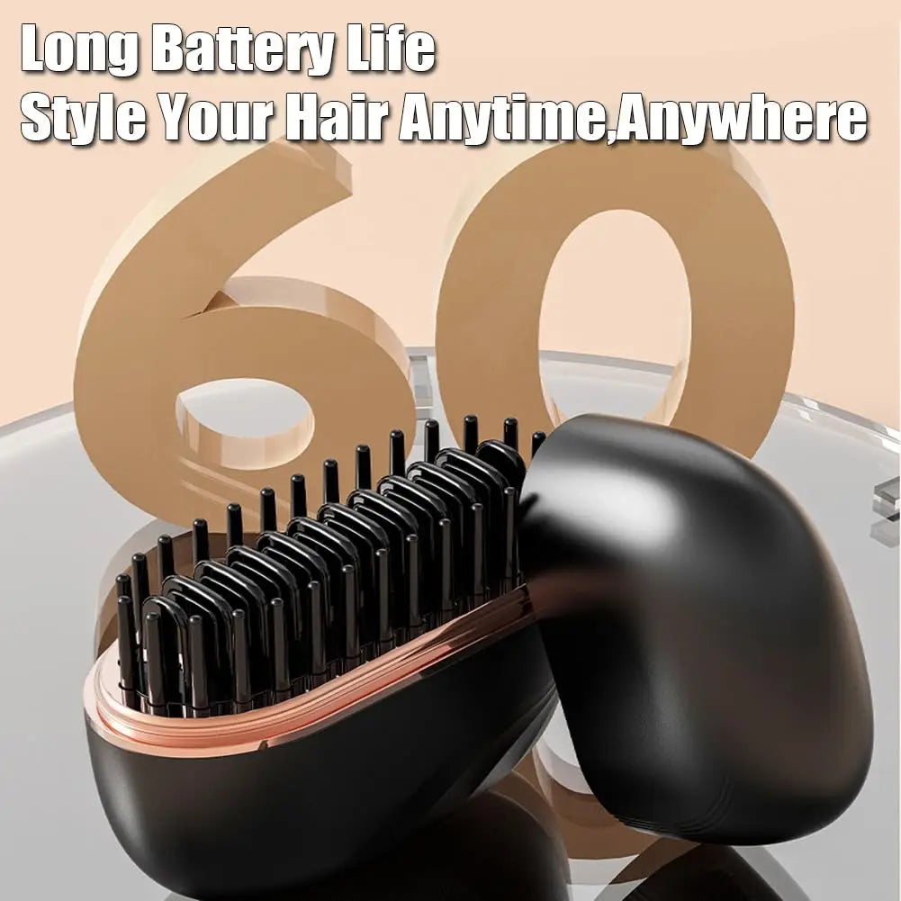 Multifunctional Portable Mini Wireless Hair Straightener Brush USB Rechargeable Straightening Comb Household Gentle Hair Care Styling Accessory