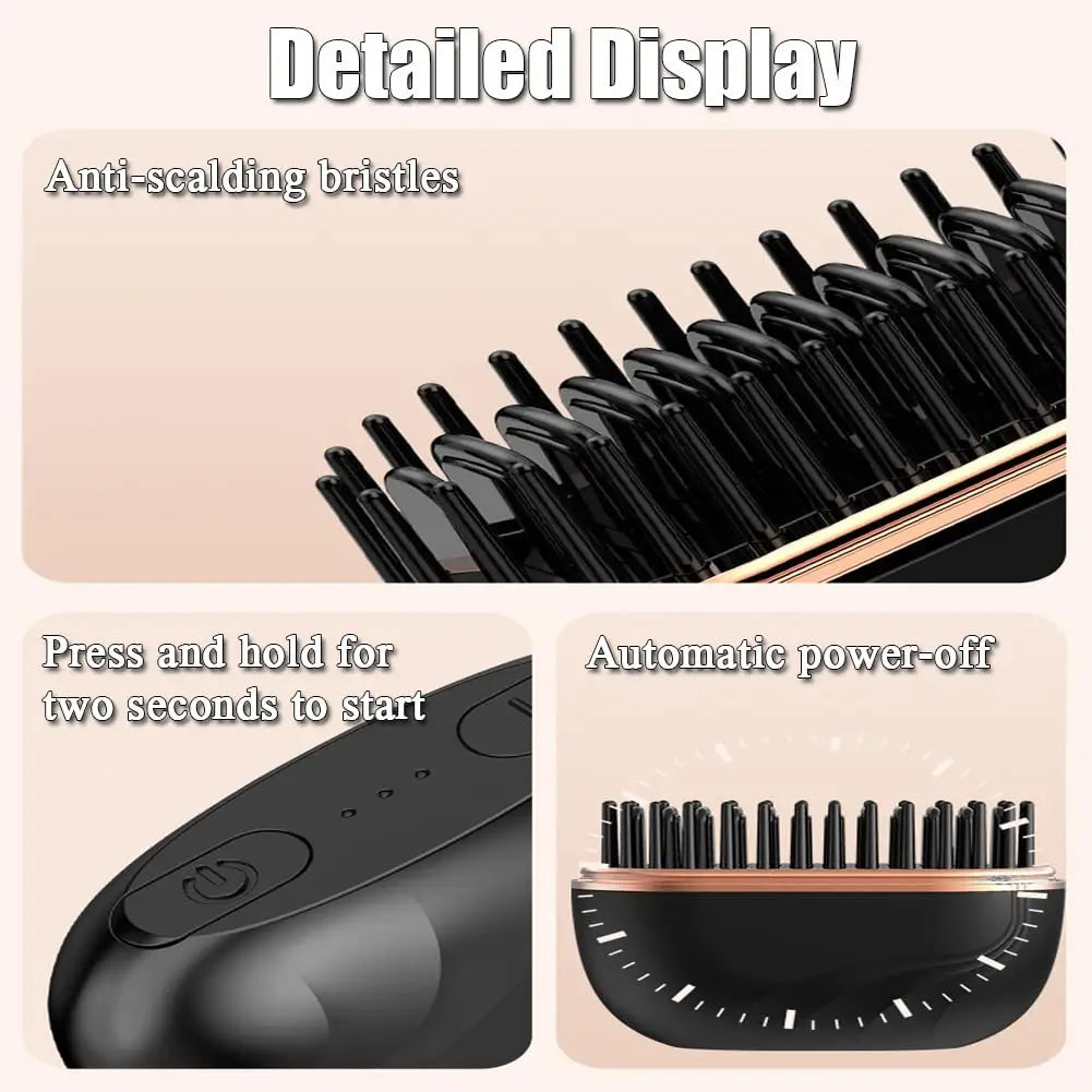 Multifunctional Portable Mini Wireless Hair Straightener Brush USB Rechargeable Straightening Comb Household Gentle Hair Care Styling Accessory