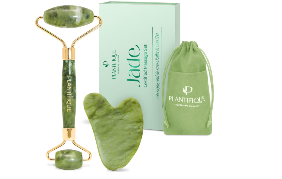 Jade Gua Sha & Facial Roller Set – Anti-Aging Massage Tool