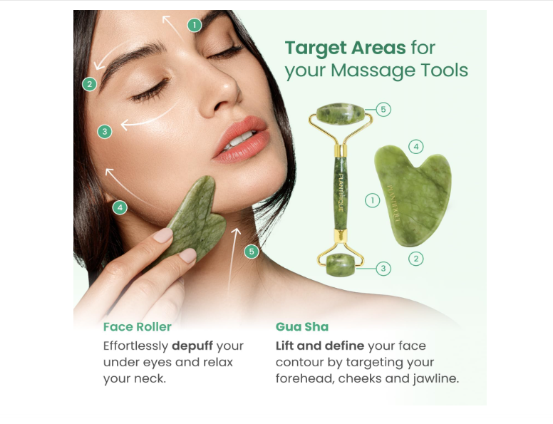 Jade Gua Sha & Facial Roller Set – Anti-Aging Massage Tool