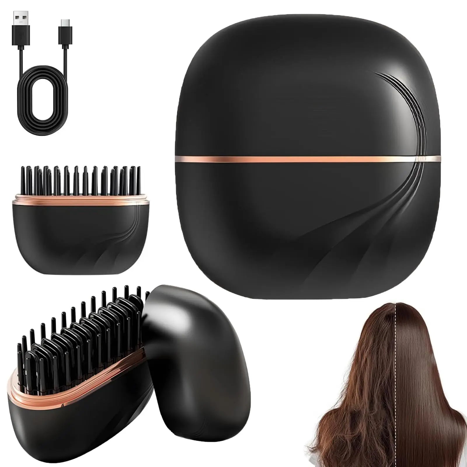 Multifunctional Portable Mini Wireless Hair Straightener Brush USB Rechargeable Straightening Comb Household Gentle Hair Care Styling Accessory